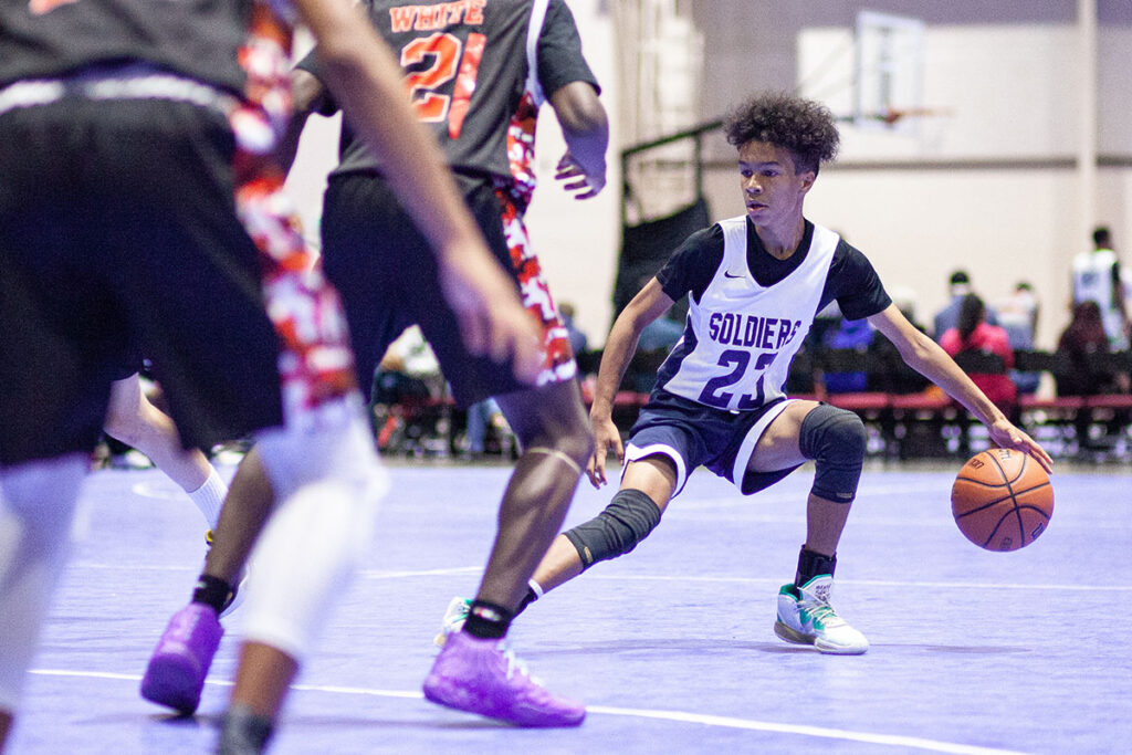 Stockton Soldiers point guard Alex Goumenidis during game action