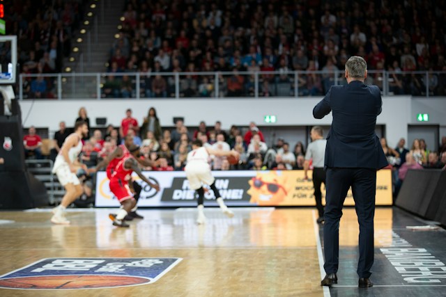 basketball coach during game action